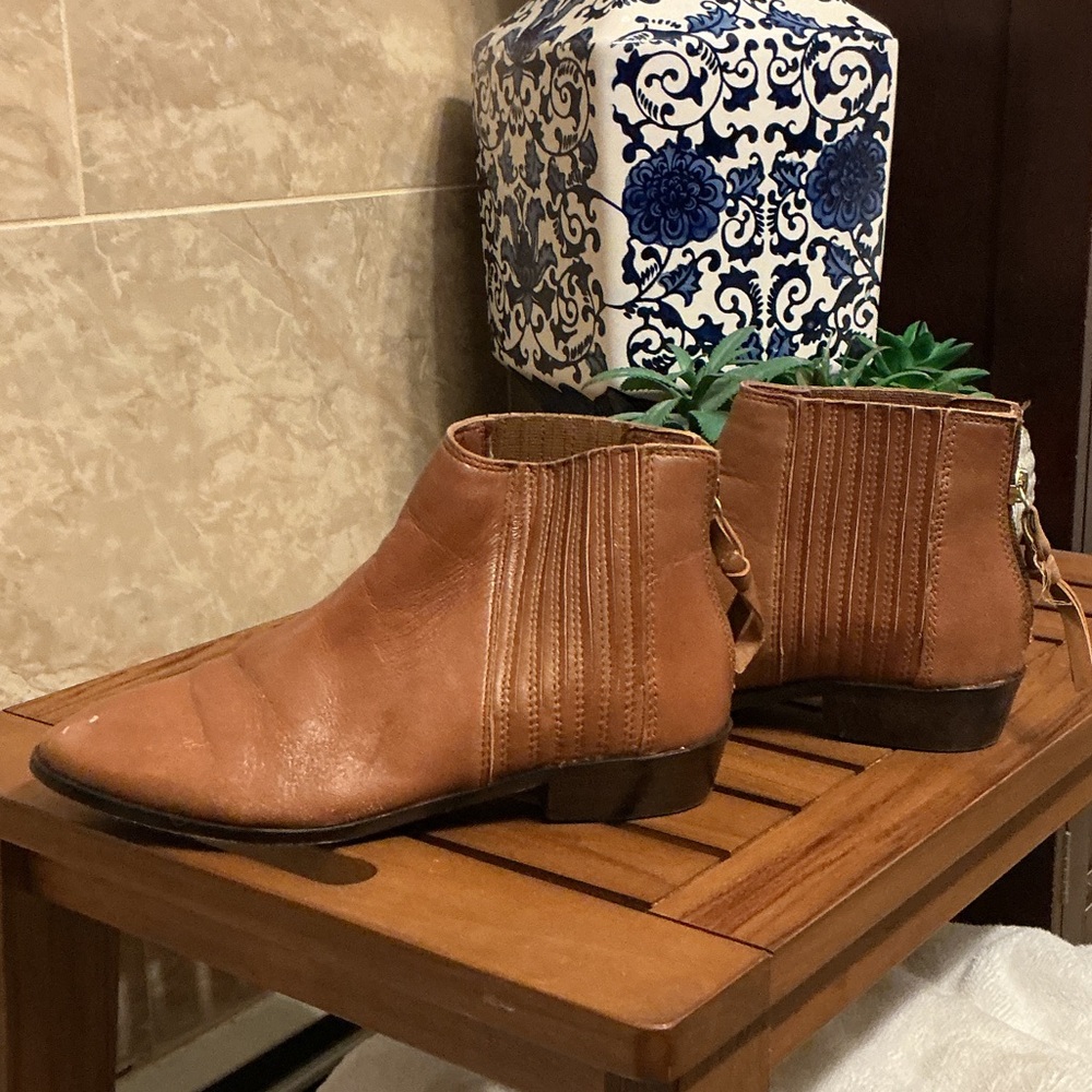 Tan FAUX Leather Ankle Boots